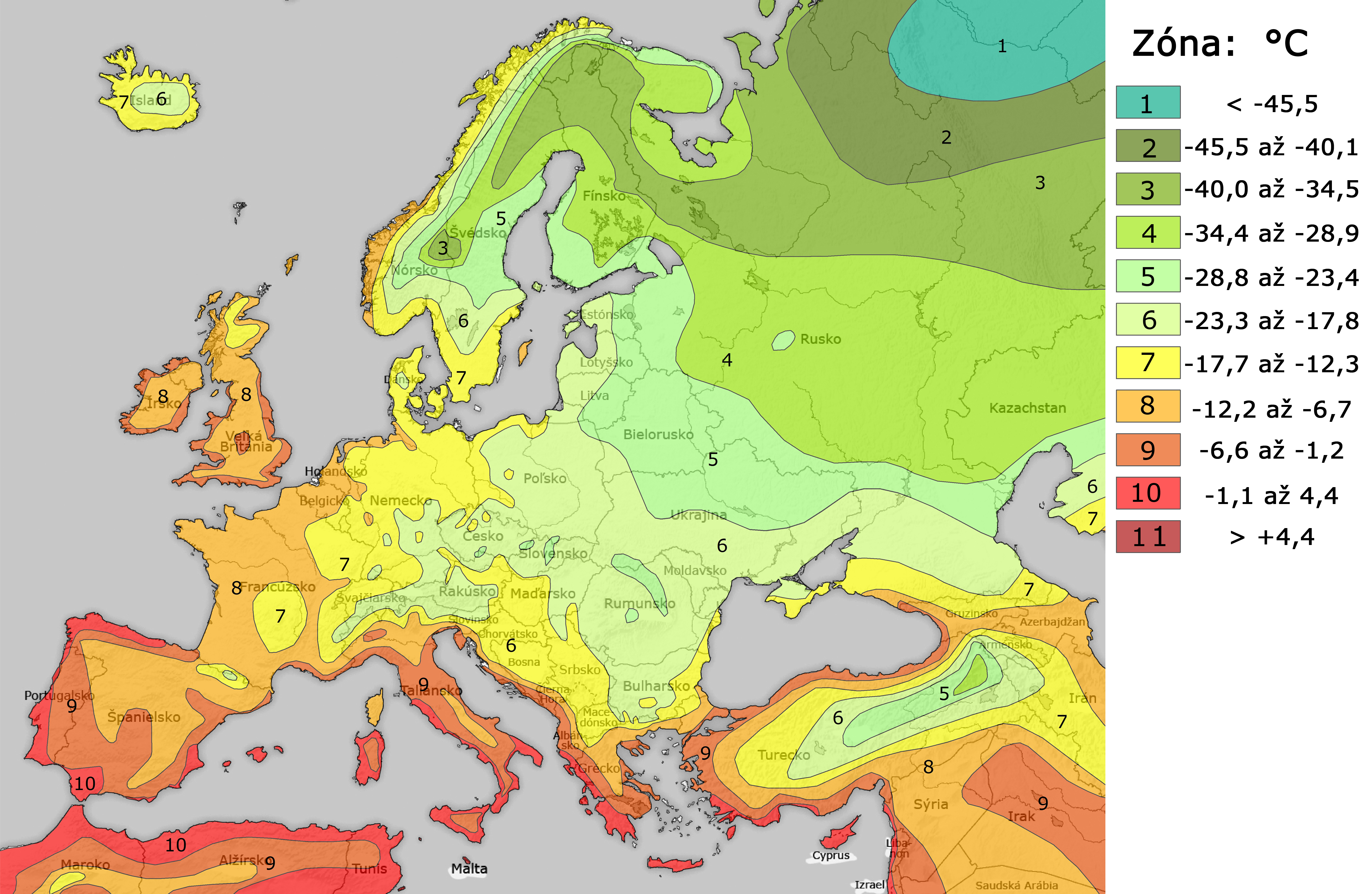 Zóny mrazuvzdornosti v Európe